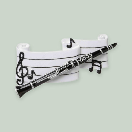 Clarinet ornament on a sage green background