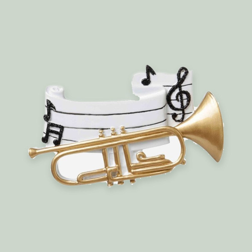 Trumpet ornament on a sage green background