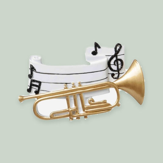 Trumpet ornament on a sage green background