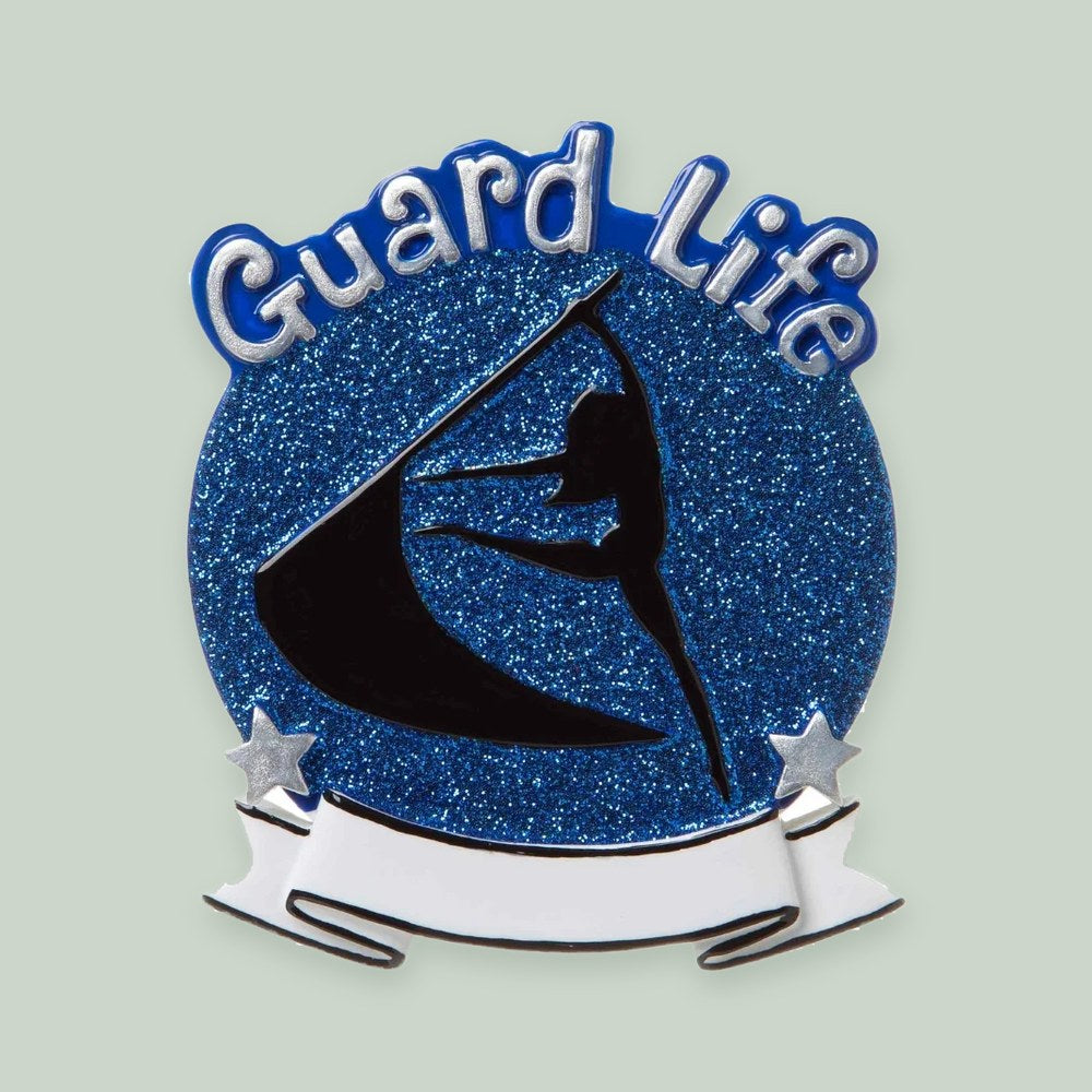 Color Guard (Blue) ornament on a sage green background