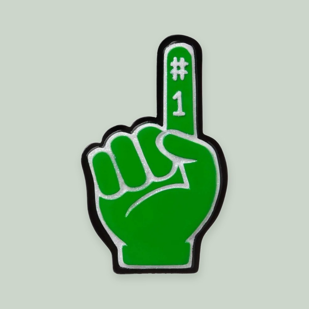 Foam Finger (Green) ornament on a sage green background