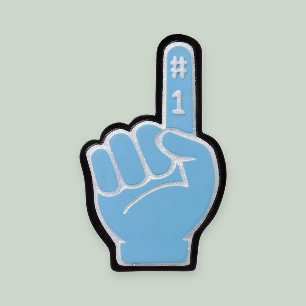 Foam Finger (Light Blue) ornament on a sage green background