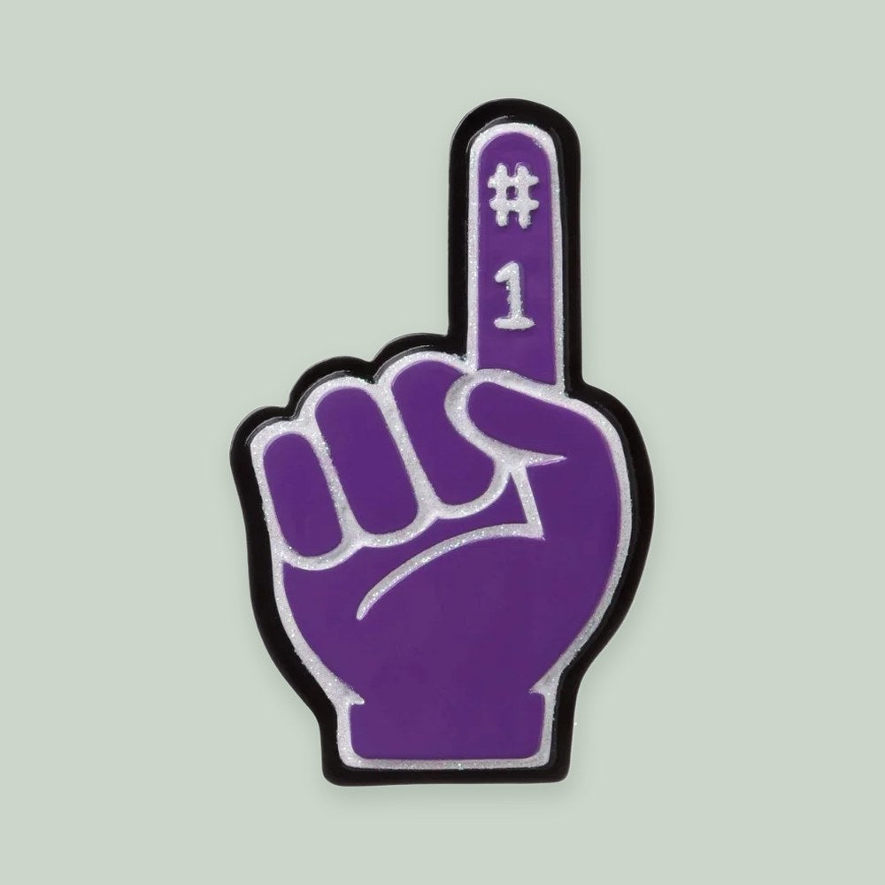 Foam Finger (Purple) ornament on a sage green background