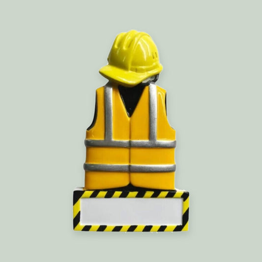 Construction ornament on a sage green background