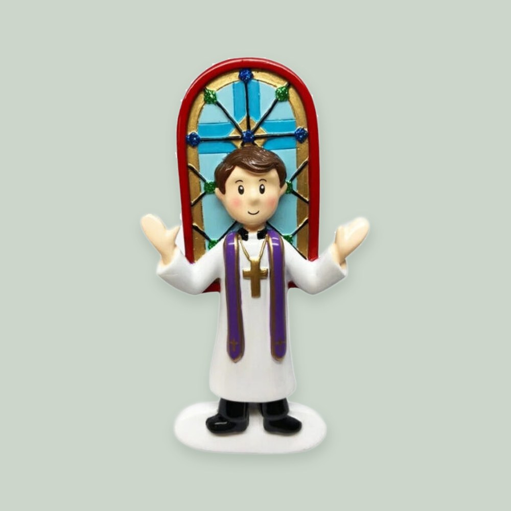 Pastor / Priest ornament on a sage green background