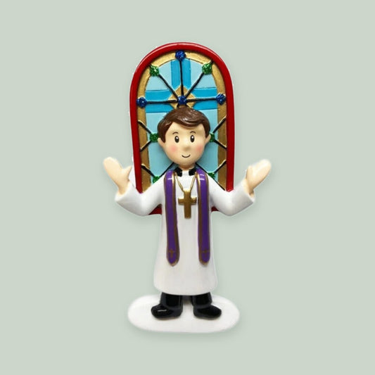 Pastor / Priest ornament on a sage green background