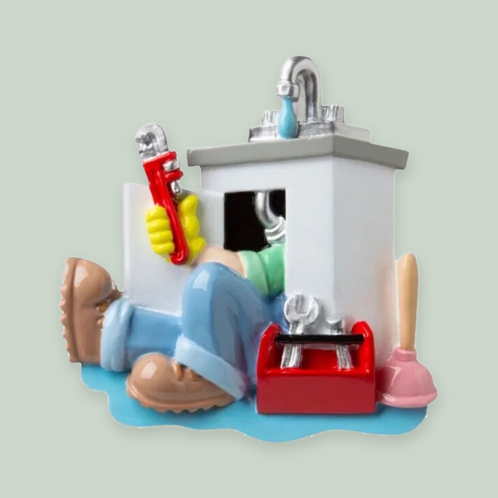 Plumber ornament on a sage green background