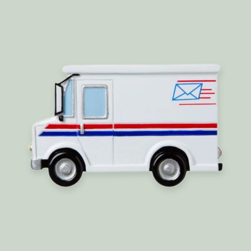 Postal Worker ornament on a sage green background