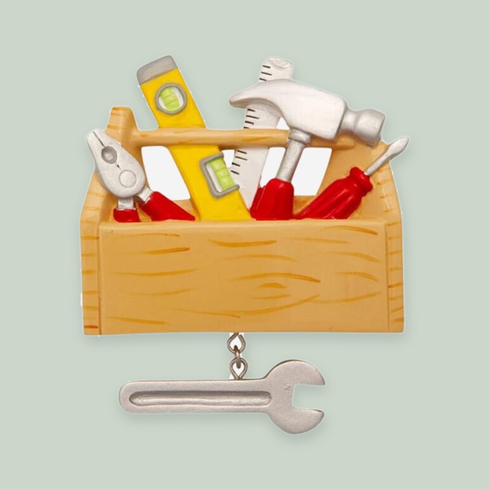 Tool Chest ornament on a sage green background