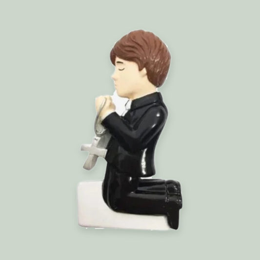 First Communion or Confirmation — Boy ornament on a sage green background