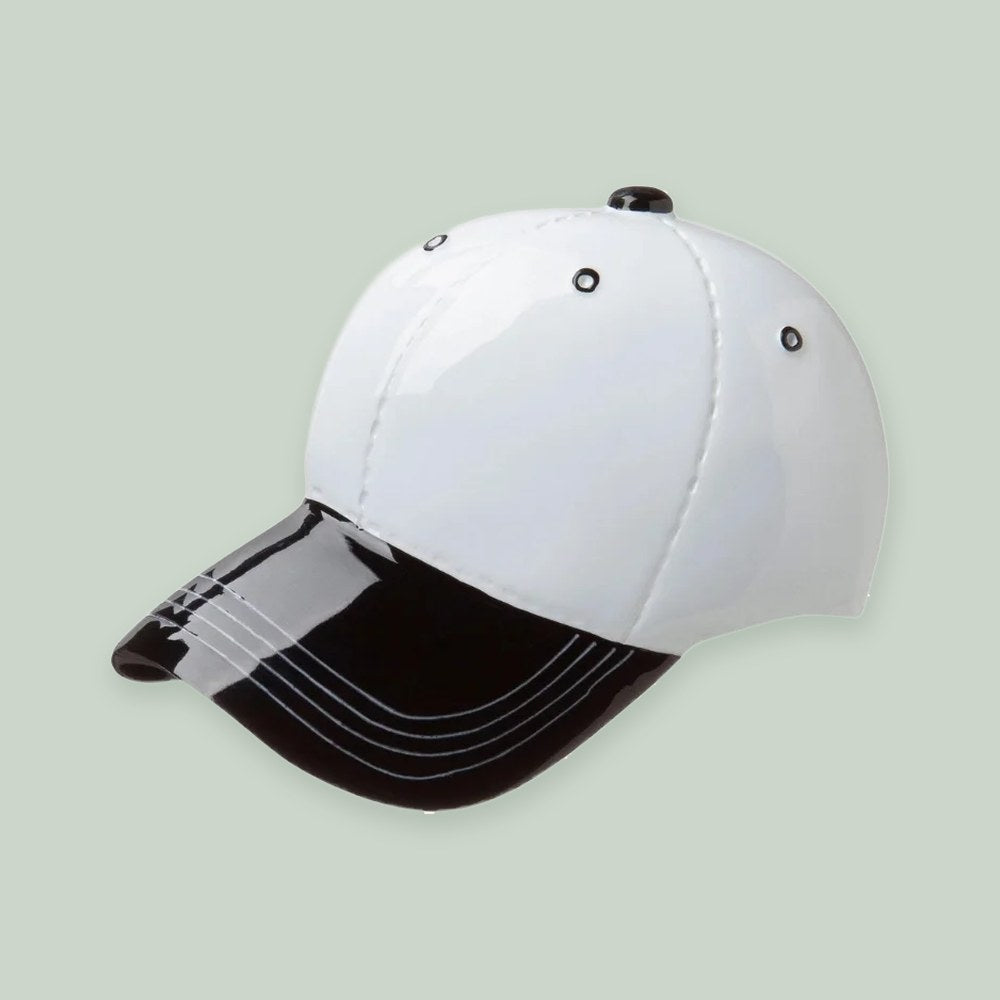 Baseball Cap (Black) ornament on a sage green background