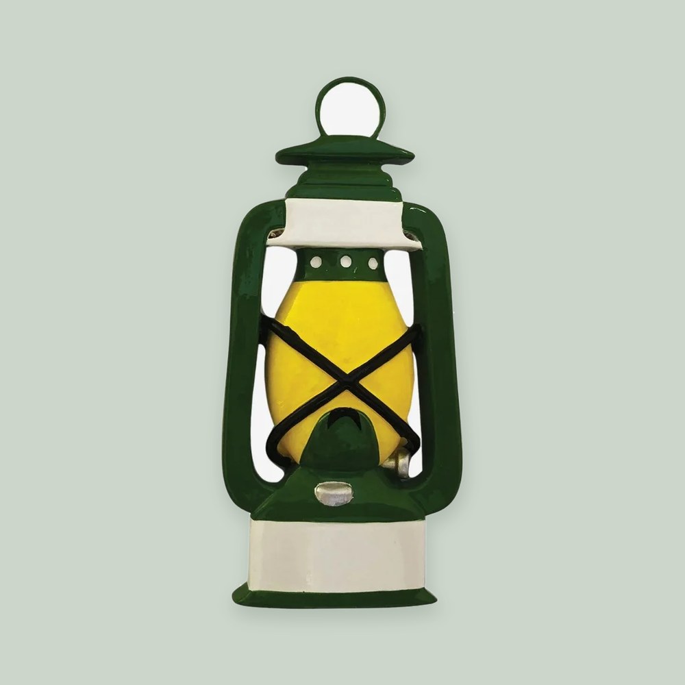 Camping Lantern ornament on a sage green background