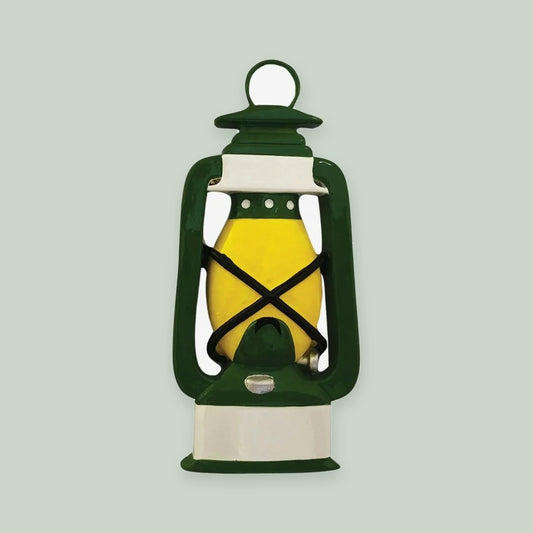Camping Lantern ornament on a sage green background