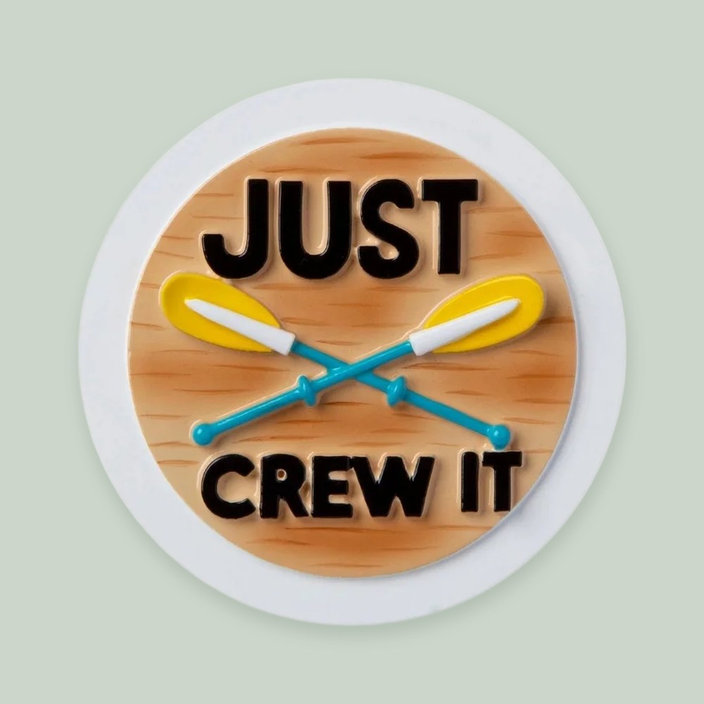 Just Crew It Rowing ornament on a sage green background