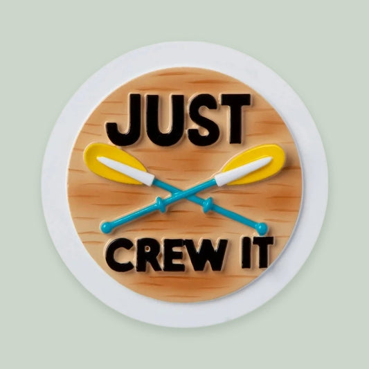 Just Crew It Rowing ornament on a sage green background