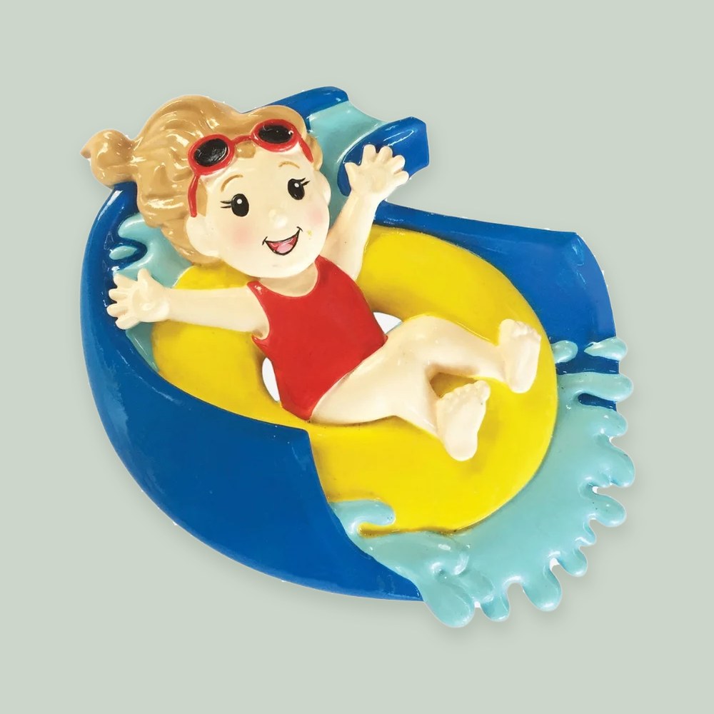 Water Slide Girl ornament on a sage green background