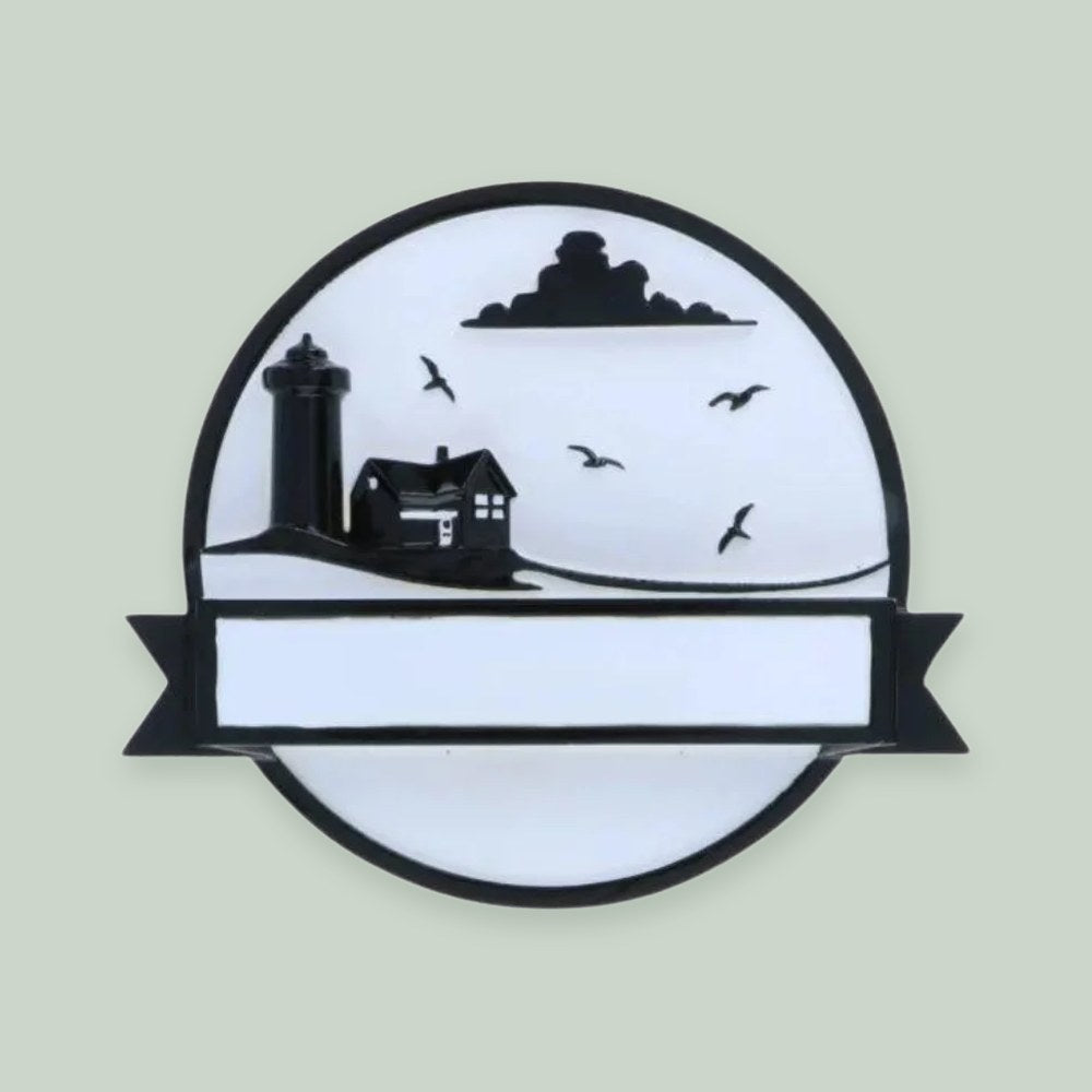 Beach House Sign ornament on a sage green background