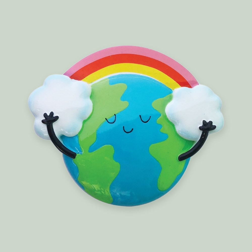 Rainbow With Clouds ornament on a sage green background