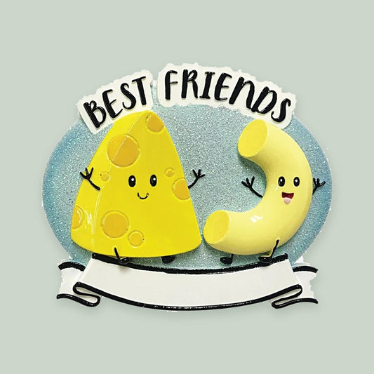 Mac and Cheese Best Friends ornament on a sage green background