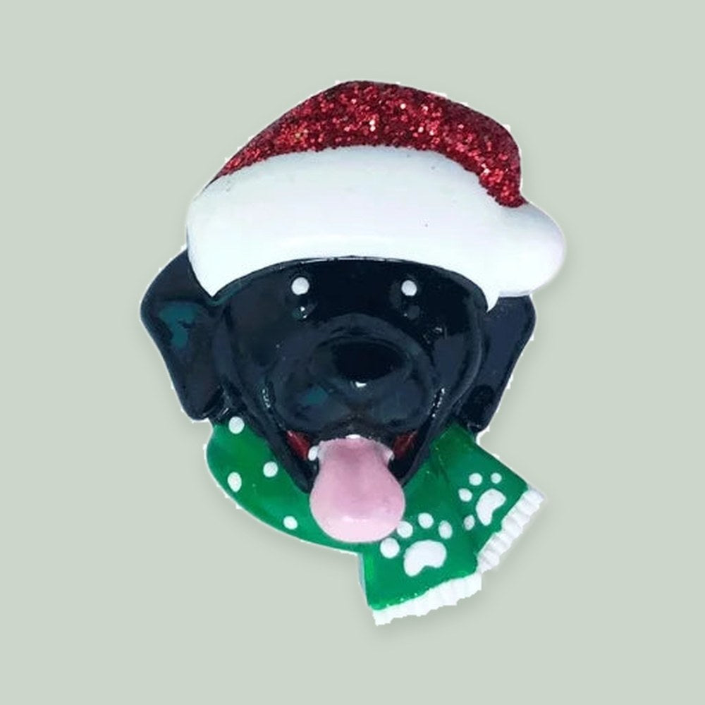Santa Hat Dog Head Add-On — Black — one piece on a sage background