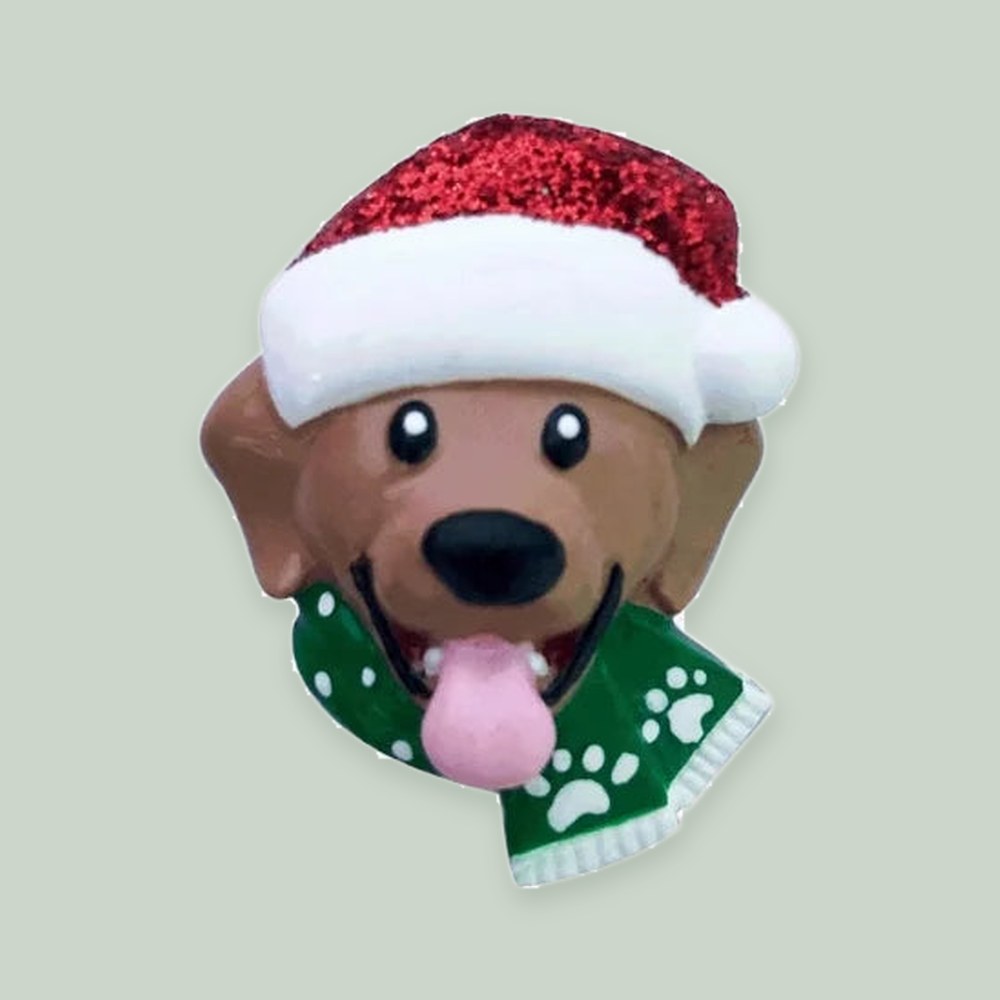 Santa Hat Dog Head Add-On — Brown — one piece on a sage background