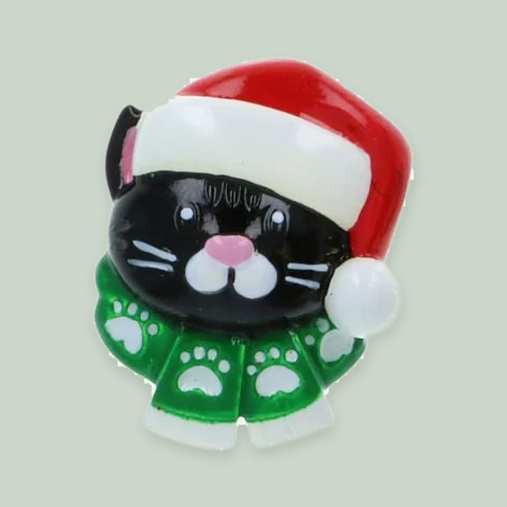 Santa Hat Cat Head Add-On — Black — one piece on a sage background