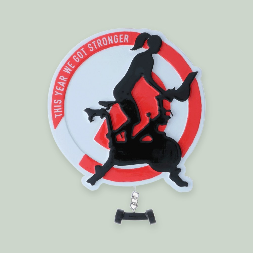 Stationary Bike — Woman ornament on a sage green background