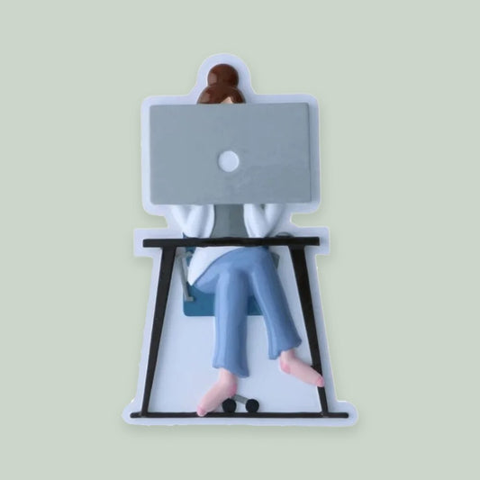 Working from Home — Woman ornament on a sage green background