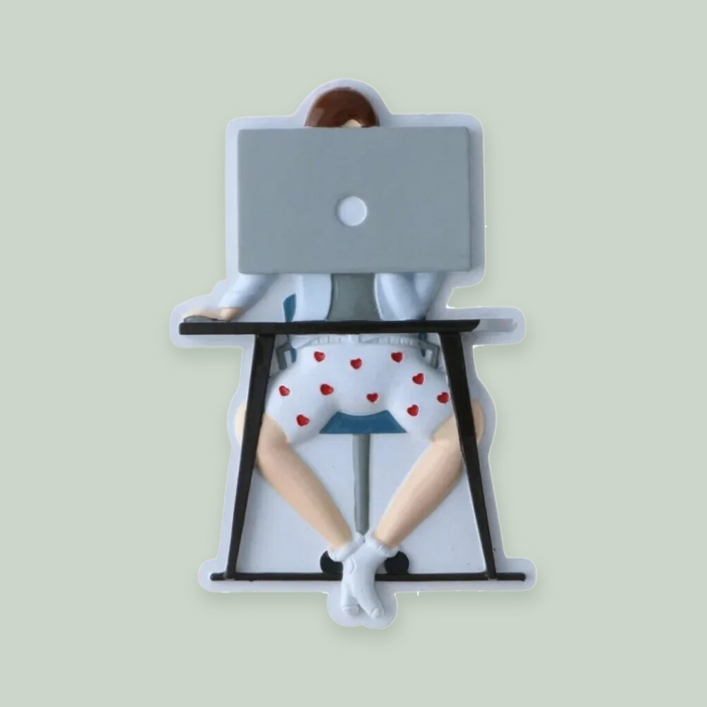 Working from Home — Man ornament on a sage green background