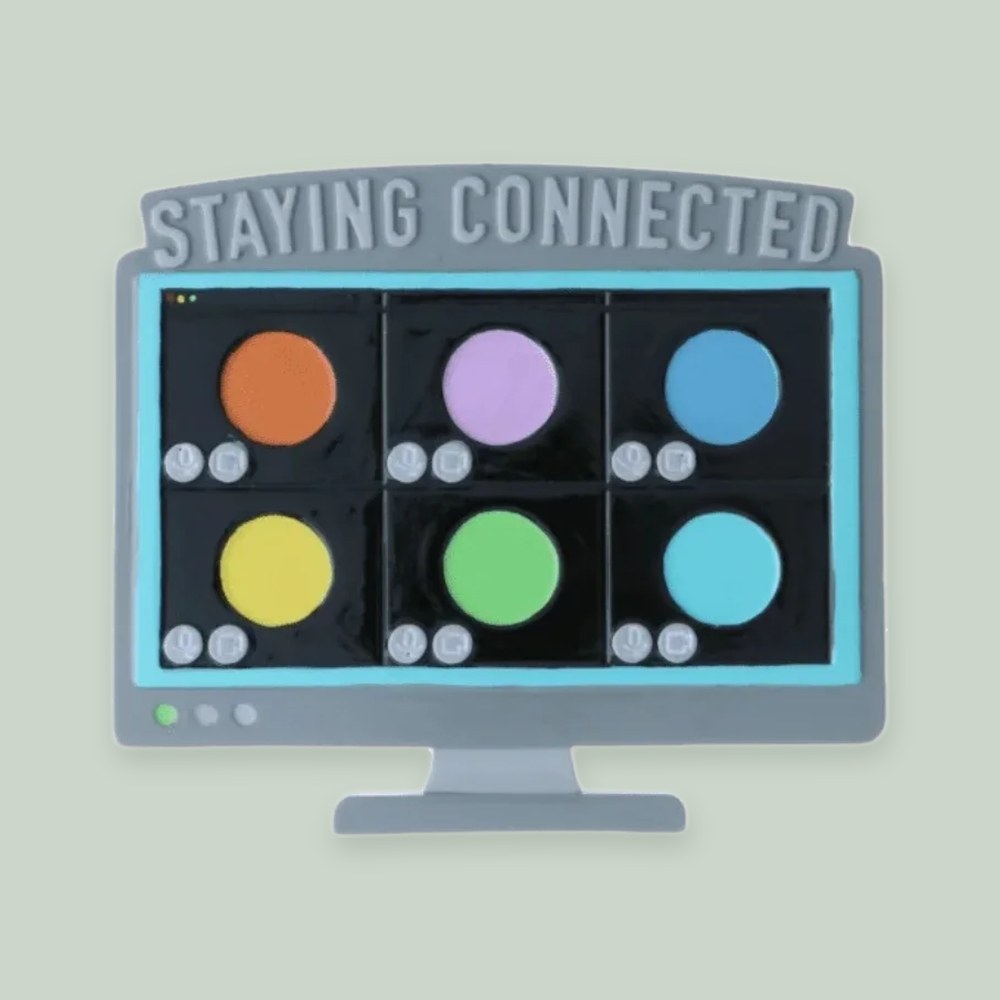 Staying Connected Video Call ornament on a sage green background