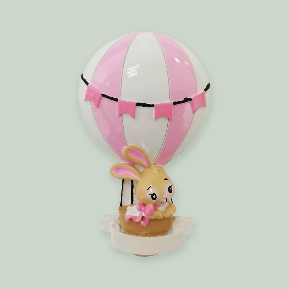 Hot Air Balloon Animal (Pink) ornament on a sage green background