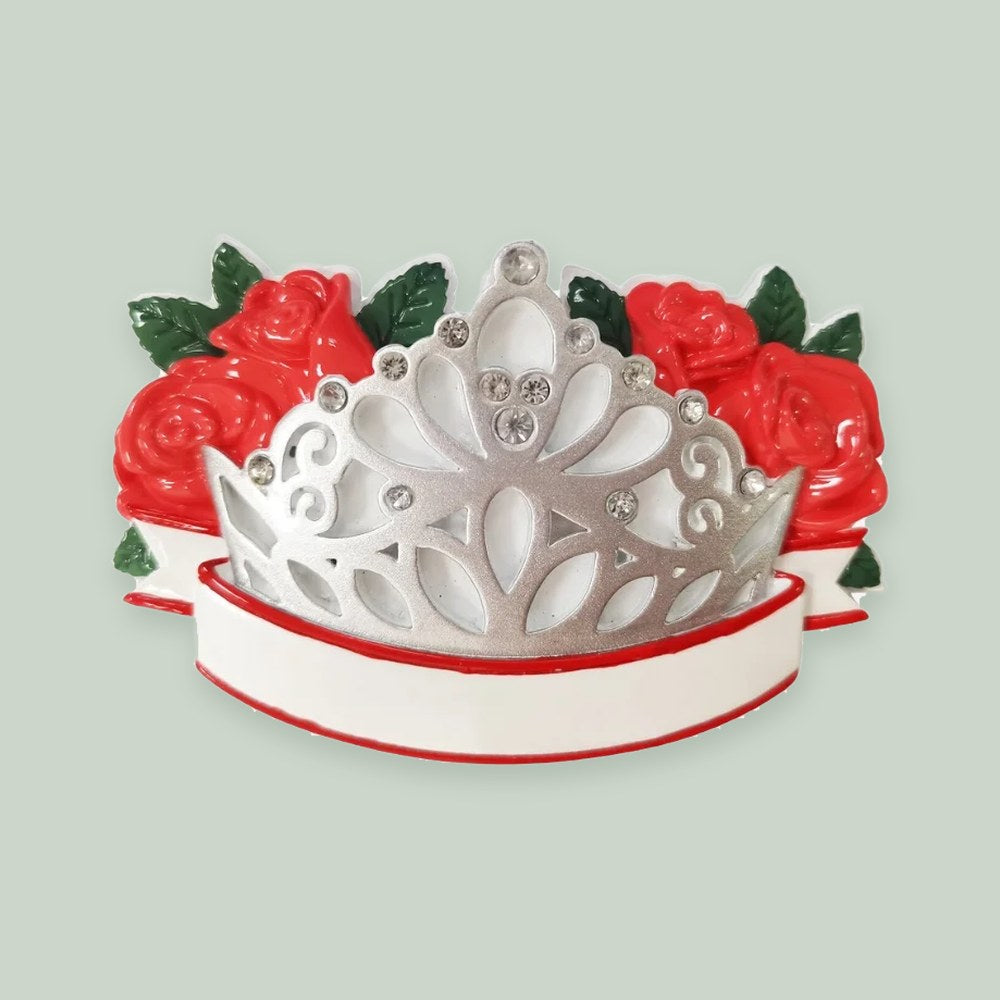 Pageant Queen ornament on a sage green background