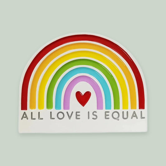 All Love Is Equal Rainbow ornament on a sage green background
