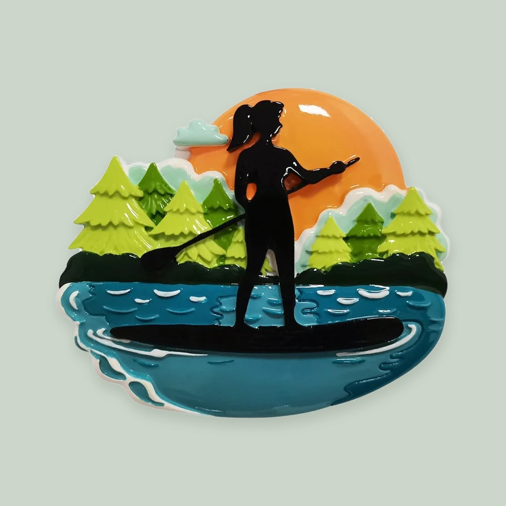 Paddleboarding — Woman ornament on a sage green background