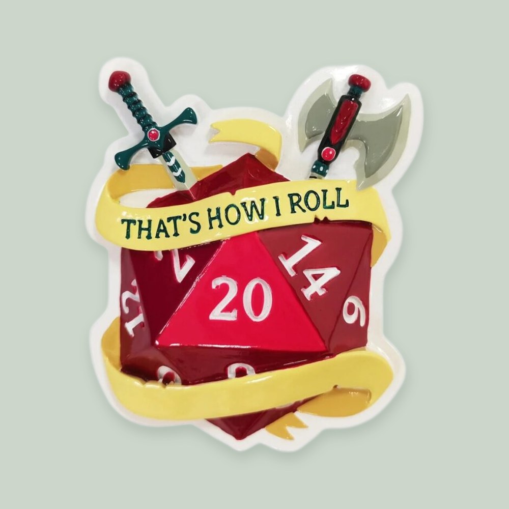 “That’s How I Roll” RPG Dice ornament on a sage green background