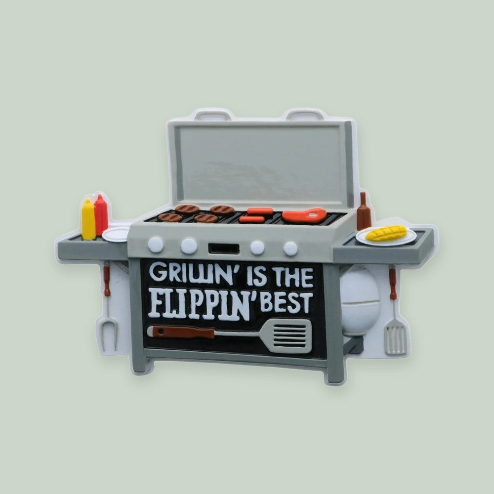 Grillin’ is the Flippin’ Best ornament on a sage green background
