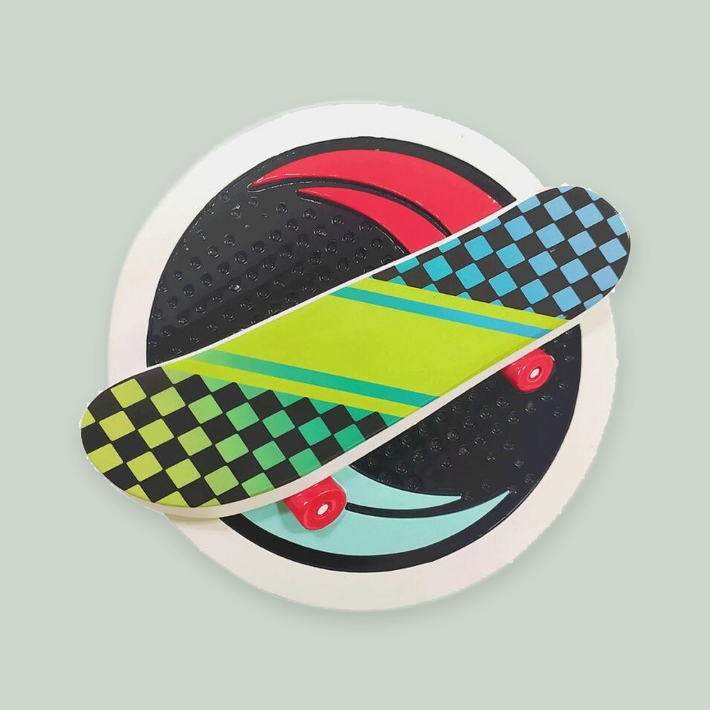 Skateboard ornament on a sage green background