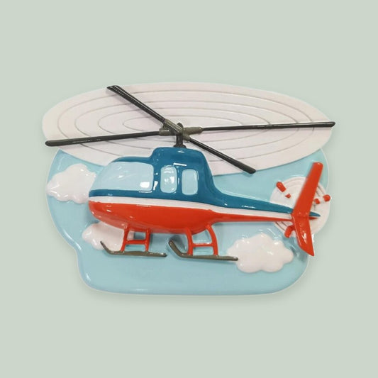 Helicopter ornament on a sage green background