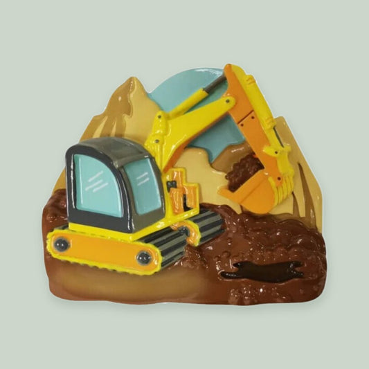 Excavator ornament on a sage green background