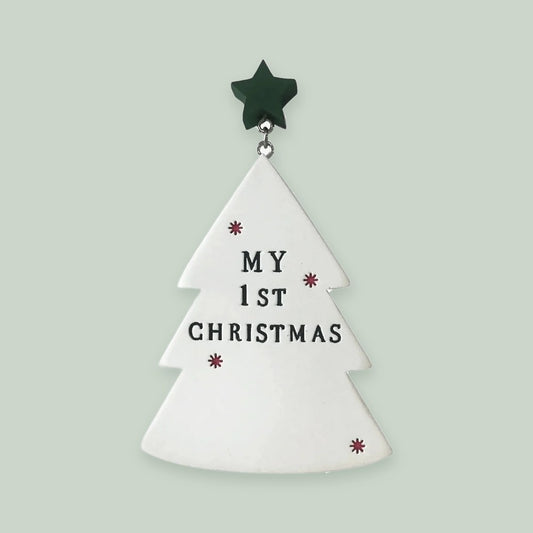 My 1st Christmas Tree ornament on a sage green background