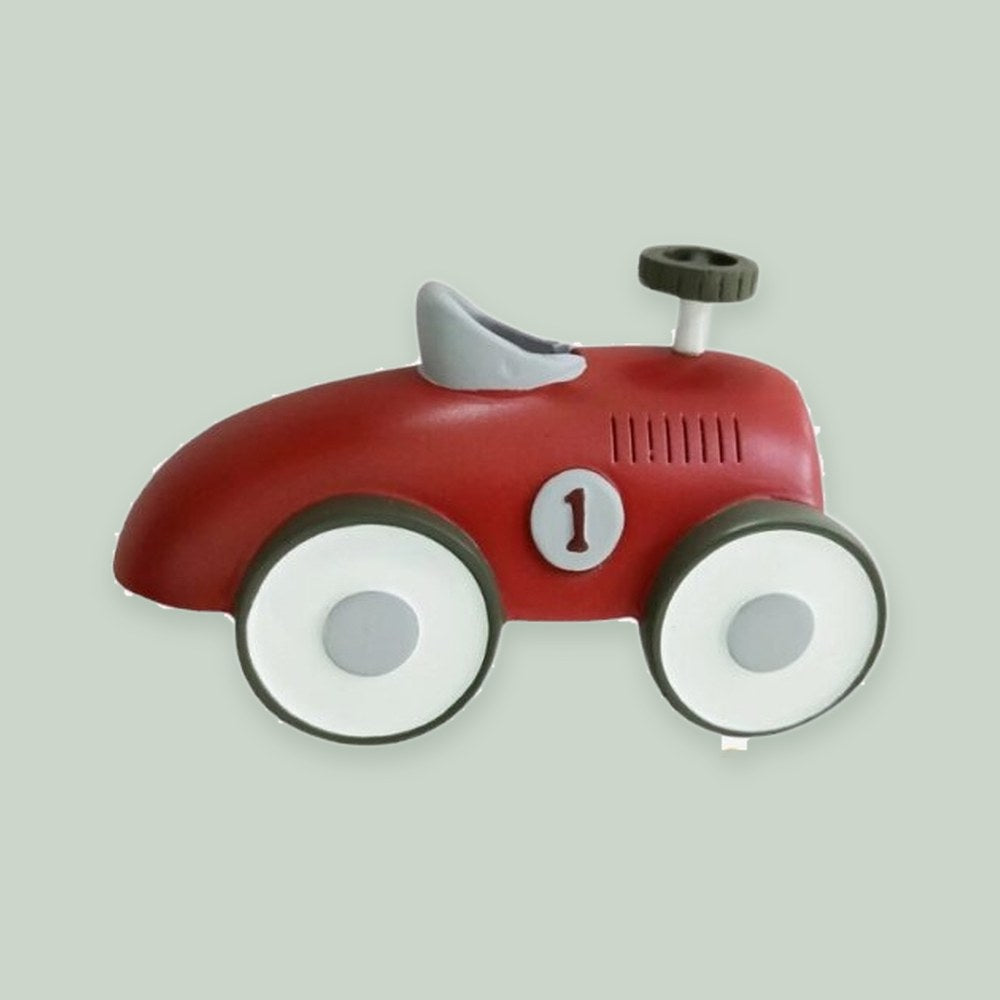 Vintage Race Car — Red ornament on a sage green background