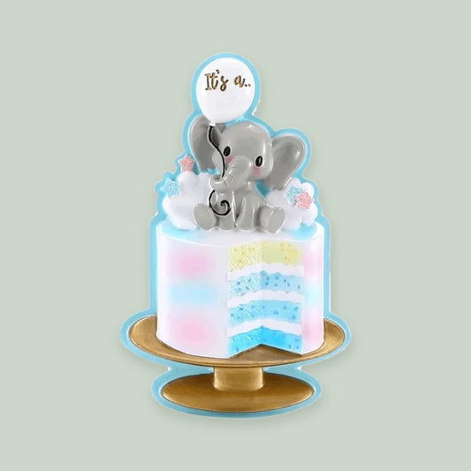 Gender Reveal Cake (Blue) ornament on a sage green background