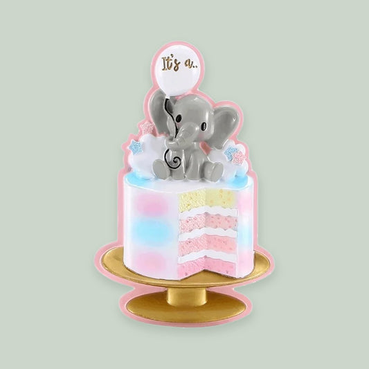 Gender Reveal Cake (Pink) ornament on a sage green background