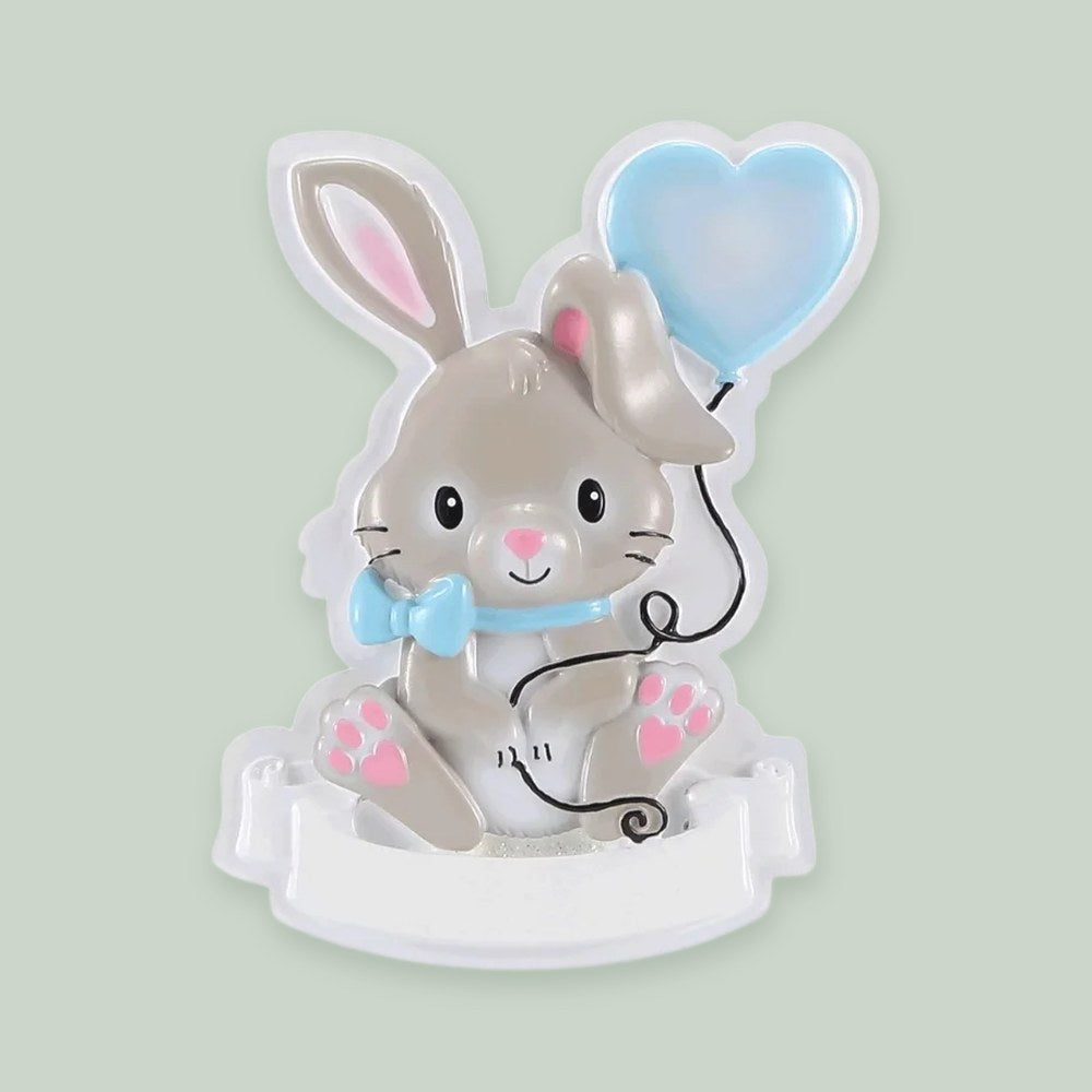 Cutesy Bunny (Blue) ornament on a sage green background