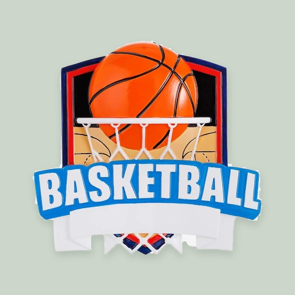 Basketball Shield ornament on a sage green background