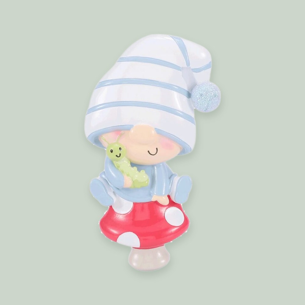 Baby Gnome – Boy ornament on a sage green background