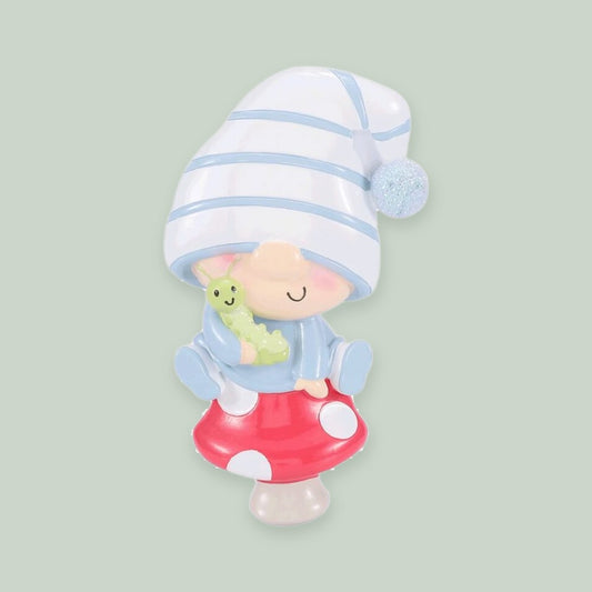 Baby Gnome – Boy ornament on a sage green background