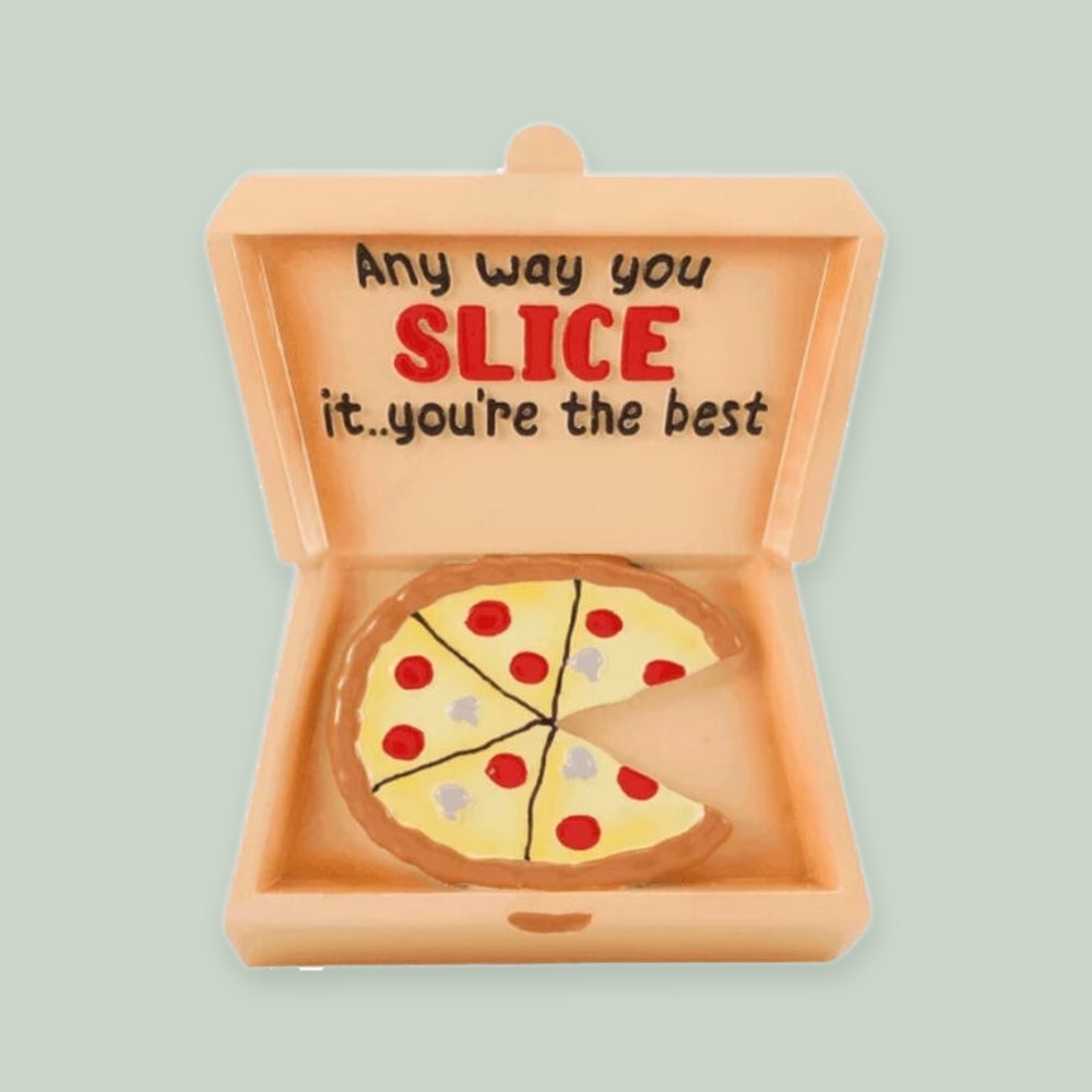 Any way you Slice it.. you’re the best (Pizza Box) ornament on a sage green background