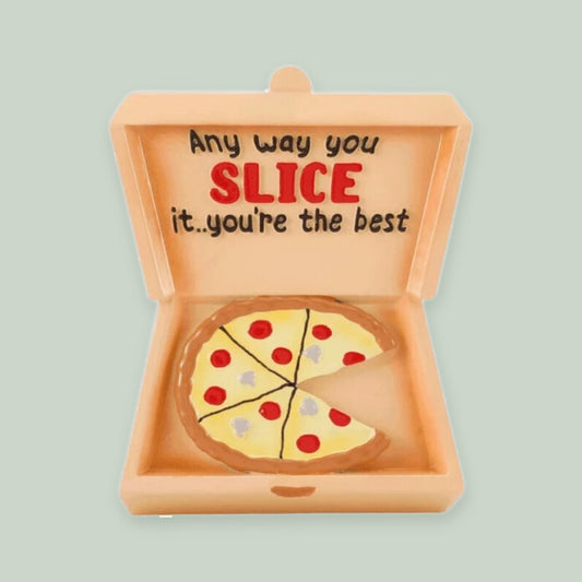 Any way you Slice it.. you’re the best (Pizza Box) ornament on a sage green background