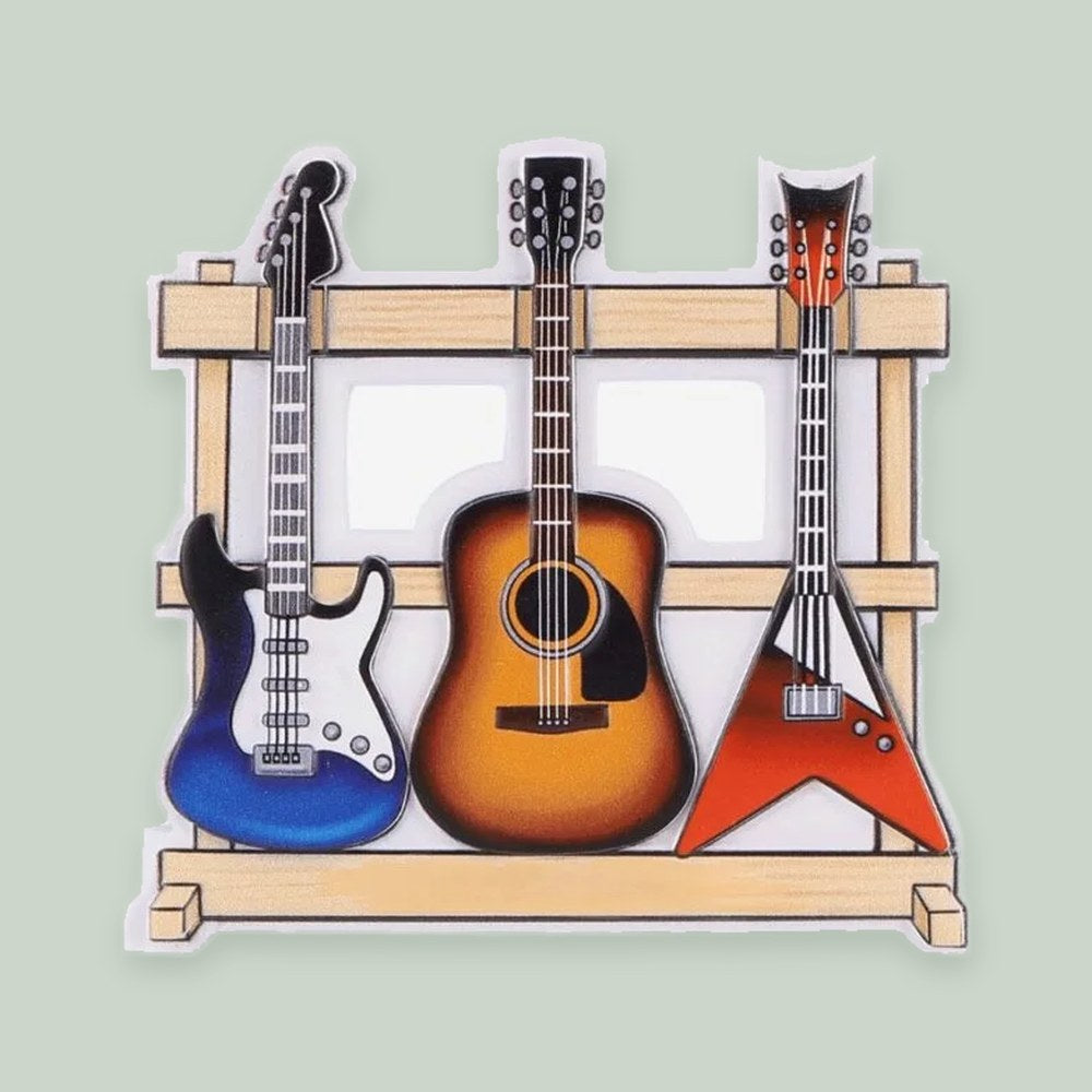 Guitars & Stand ornament on a sage green background